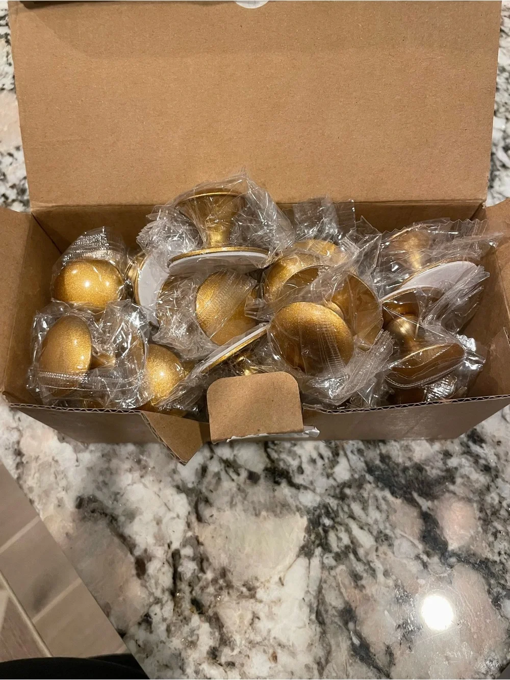 8 “steel” colored and 20 Antique gold Brushed Silver Self-Stick Drawer Knobs